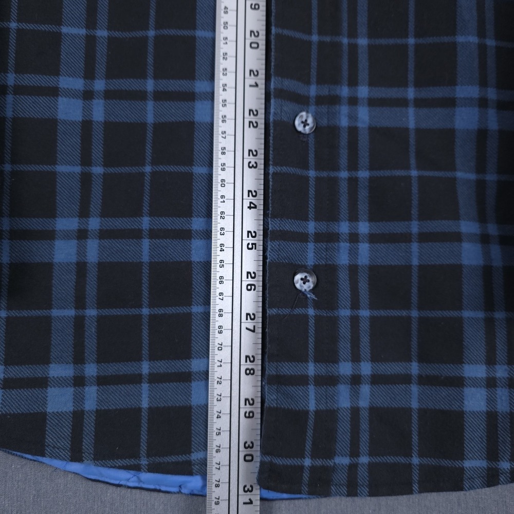 Fieldmaster Flannel Shirt Mens Medium 15.5 Black‎ Blue Plaid Quilt Lined Button - Picture 5 of 10